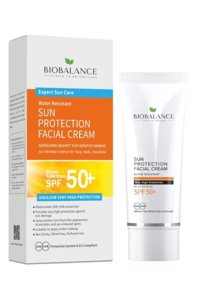BIOBALANCE ВОДОУСТОЙЧИВ  СЛЪНЦЕЗАЩИТЕН КРЕМ ЗА ЛИЦЕ И ДЕКОЛТЕ SPF 50+