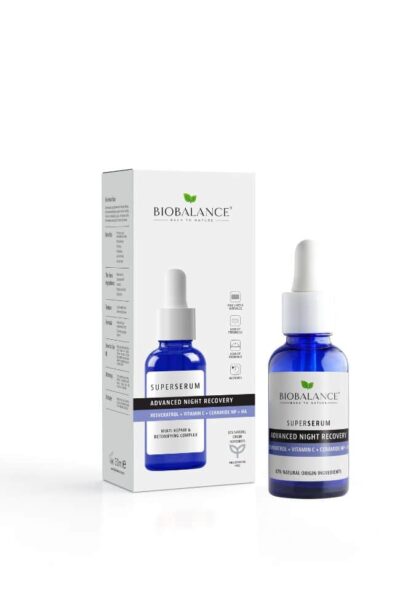 BIOBALANCE СУПЕР СЕРУМ ЗА ДОПЪЛНИТЕЛНО НОЩНО ВЪЗСТАНОВЯВАНЕ, РЕСВЕРАТРОЛ И СЕРАМИДИ