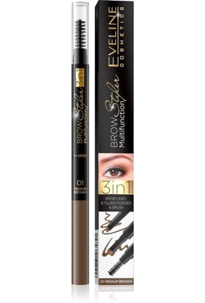 EVELINE BROW STYLER МОЛИВ И ПУДРА ЗА ВЕЖДИ С ЧЕТКА, 01 СРЕДНО КАФЯВ